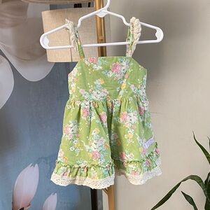 Sweet Honey Girls Floral Green Sundress with Lace Trim 12 mos